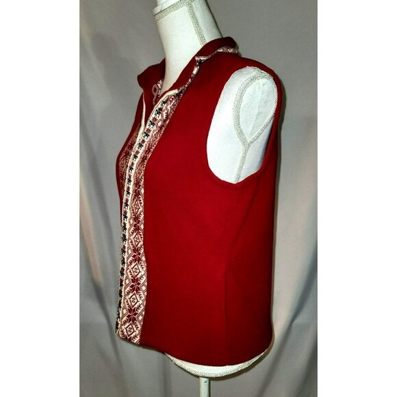 LL Bean Red Fair Isle Fleece Sweater Vest - Size Small - Picture 3 of 11